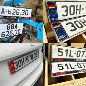 Ép biển số xe ô tô bằng khung inox cao cấp gắn thêm cờ